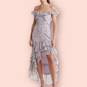 ASTR the Label New Floral Ruffled Off Shoulder High Low Maxi Dress Wedding Sexy